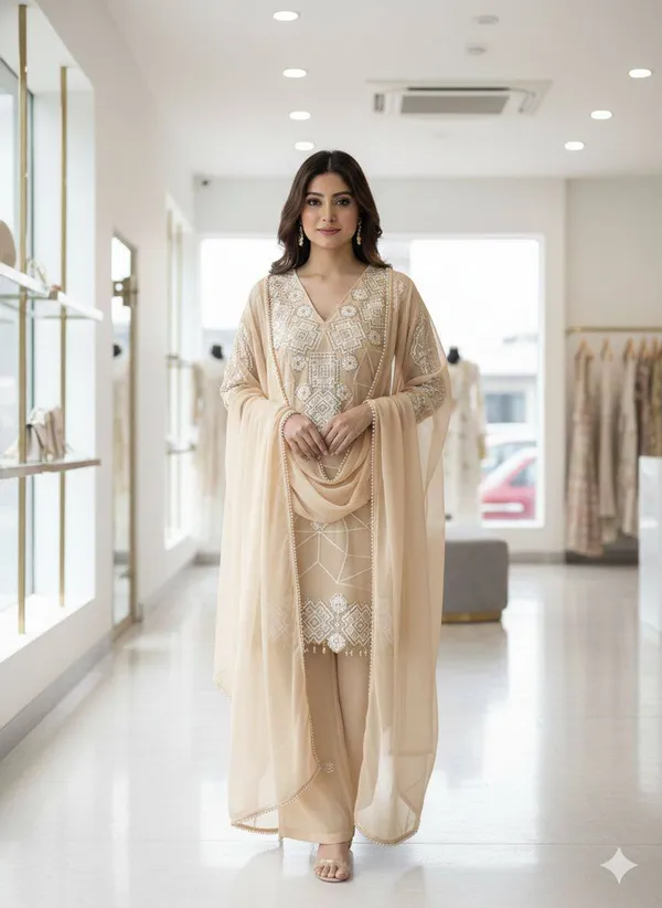 Peach_Premium_Embroidered_Cotton_Blend_Kurta_Palazzo_Set_For_Women