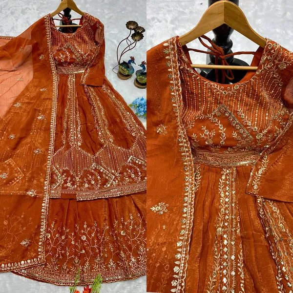 Orange_Premium_Embroidered_Georgette_Sharara_Suit_Set_For_Women