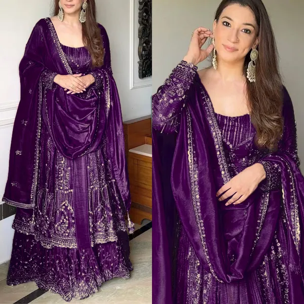 Purple_Premium_Embroidered_Silk/Georgette_Anarkali_Lehenga_For_Women