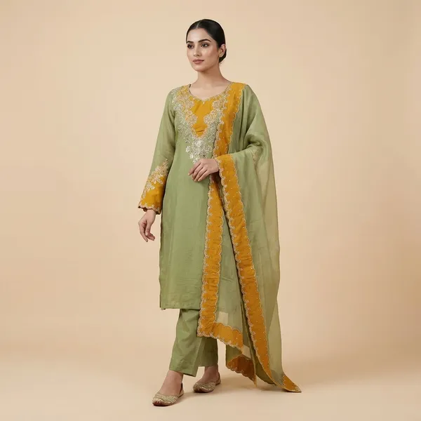 Green_Premium_Embroidered_Georgette_Kurta_Set_For_Women