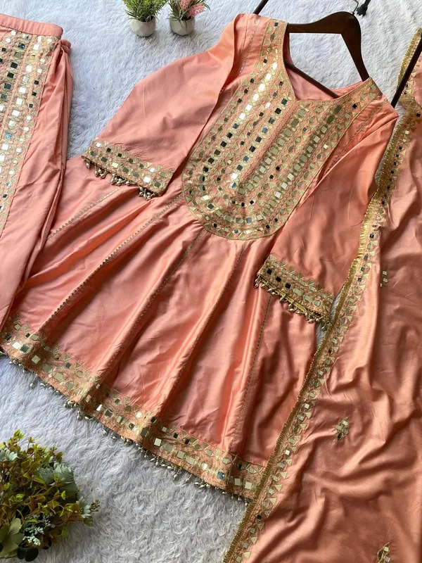 Peach_Premium_Embellished_Georgette_Ethnic_Suit_Set_For_Women