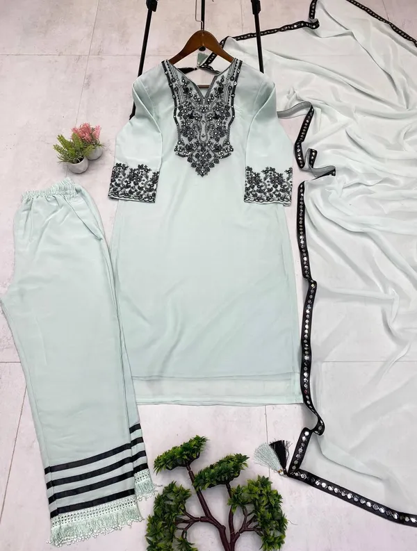 Pista_Green_Premium_Embellished_Georgette_Tunic_Set_For_Women