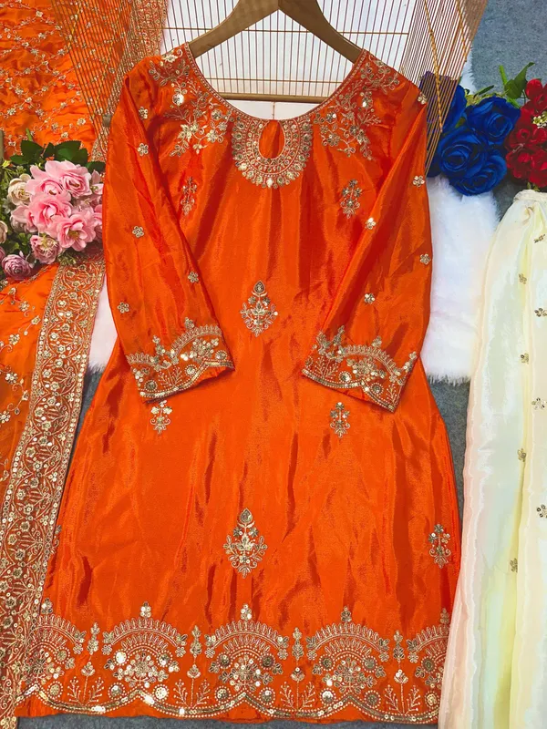 Orange_Premium_Embroidered_Georgette_Sharara_Set_For_Women