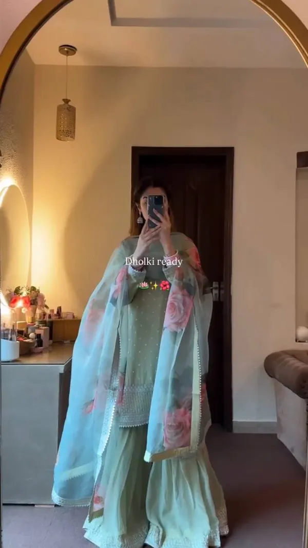 Green_Premium_Embellished_Georgette_Gharara_Suit_Set_For_Women