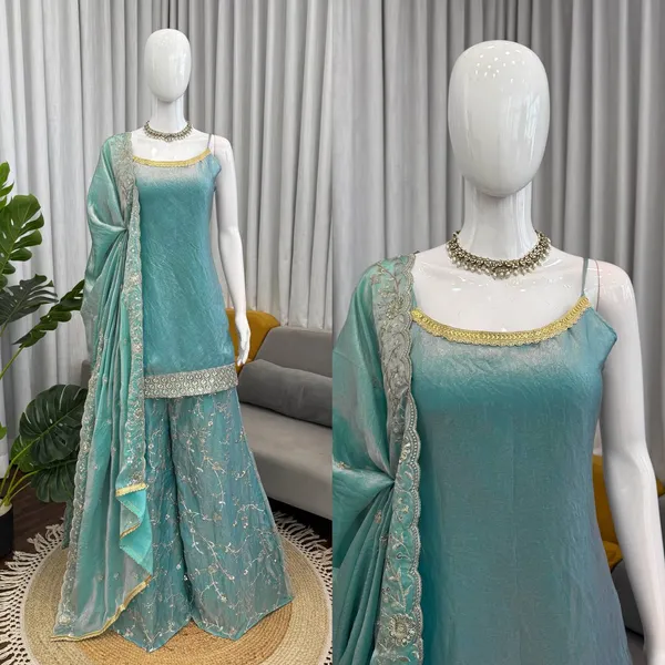 Blue_Premium_Embellished_Georgette_Kurta_Palazzo_Set_For_Women