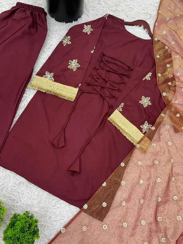 Maroon_Premium_Embroidered_Georgette_Kurta_Set_For_Women