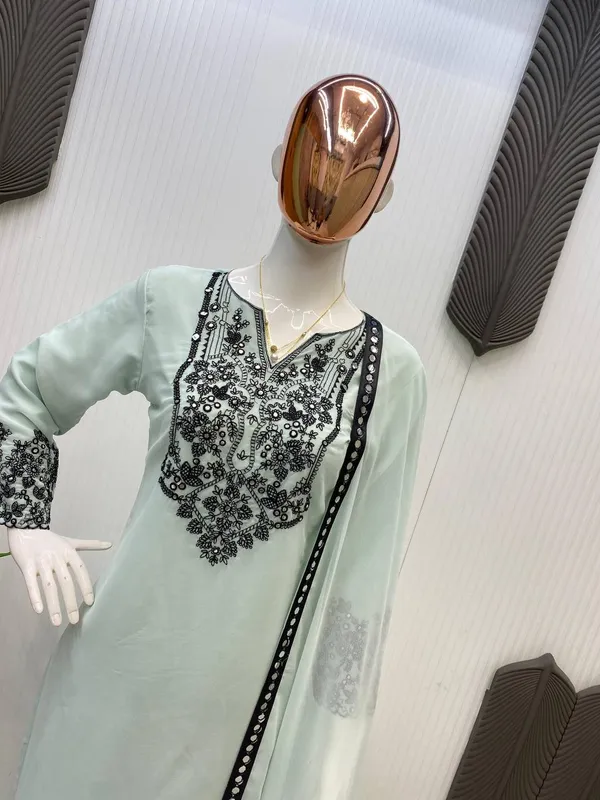 Pista_Green_Premium_Embellished_Georgette_Tunic_Set_For_Women