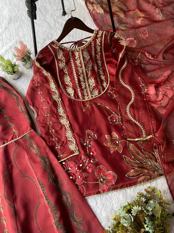 Red_Premium_Embroidered_Silk_Gharara_Suit_Set_For_Women