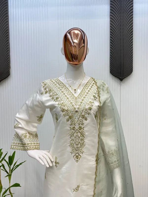 White_Premium_Embroidered_Cotton/Silk_Blend_Salwar_Suit_Set_For_Women