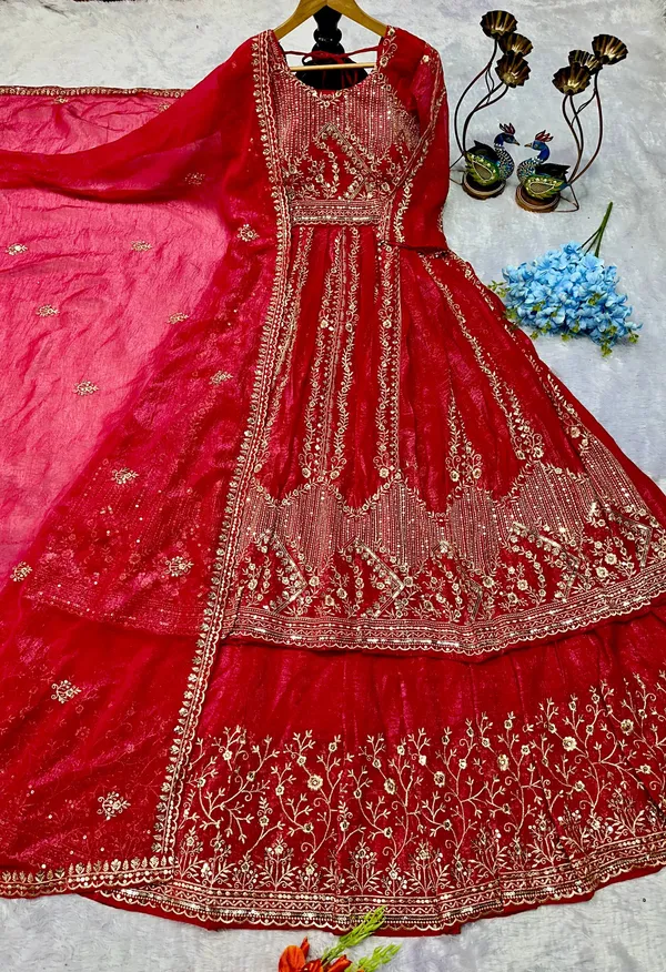 Red_Premium_Embroidered_Silk/Georgette_Anarkali_Suit_For_Women