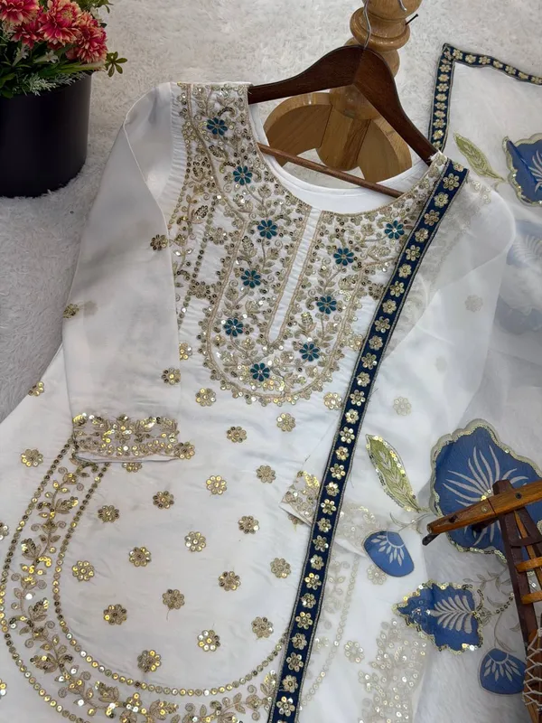 White_Premium_Embroidered_Georgette_Sharara_Suit_Set_For_Women