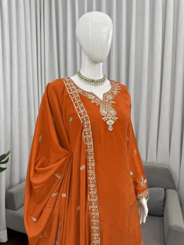 Orange_Premium_Embroidered_Georgette_Ethnic_Suit_Set_For_Women