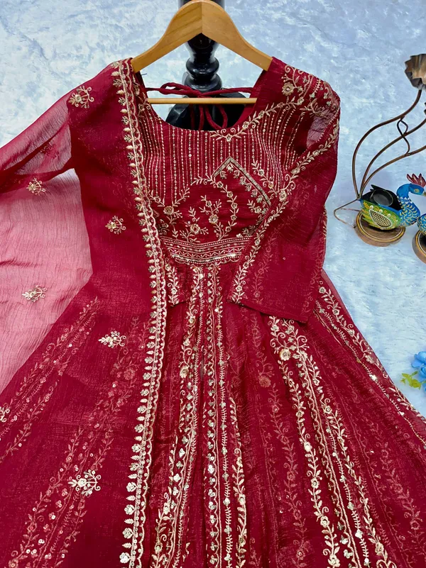 Red_Premium_Embroidered_Silk/Georgette_Anarkali_Suit_For_Women