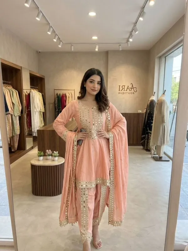 Peach_Premium_Embellished_Georgette_Ethnic_Suit_Set_For_Women