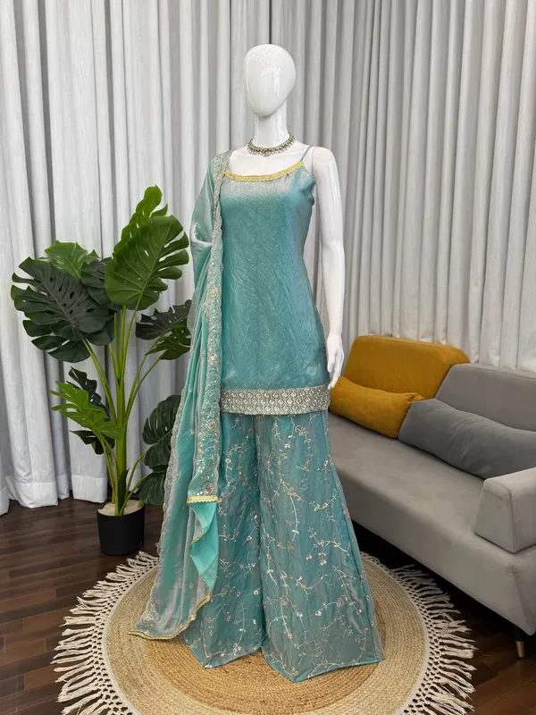Blue_Premium_Embellished_Georgette_Kurta_Palazzo_Set_For_Women
