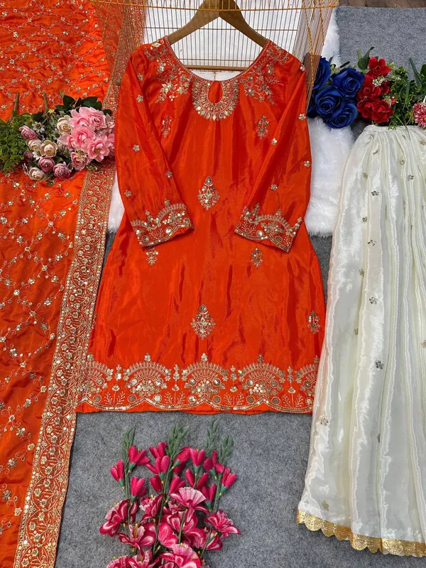 Orange_Premium_Embroidered_Georgette_Sharara_Set_For_Women