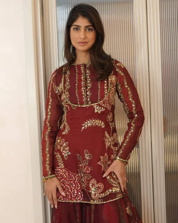 Red_Premium_Embroidered_Silk_Gharara_Suit_Set_For_Women
