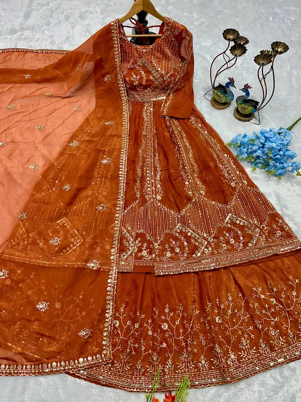Orange_Premium_Embroidered_Georgette_Sharara_Suit_Set_For_Women