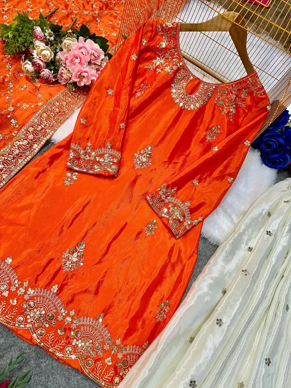 Orange_Premium_Embroidered_Georgette_Sharara_Set_For_Women