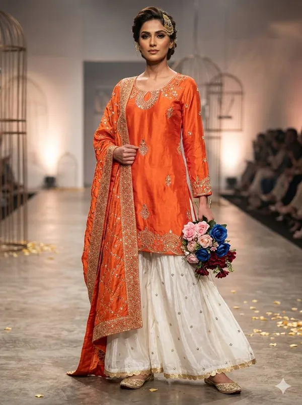 Orange_Premium_Embroidered_Georgette_Sharara_Set_For_Women