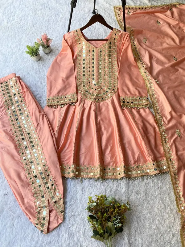Peach_Premium_Embellished_Georgette_Ethnic_Suit_Set_For_Women