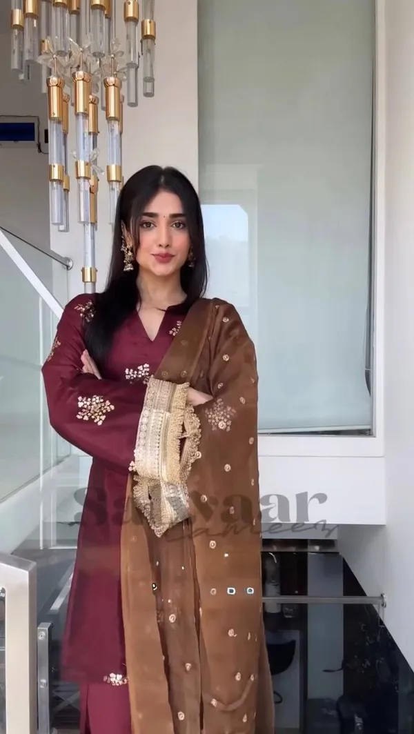 Maroon_Premium_Embroidered_Georgette_Kurta_Set_For_Women