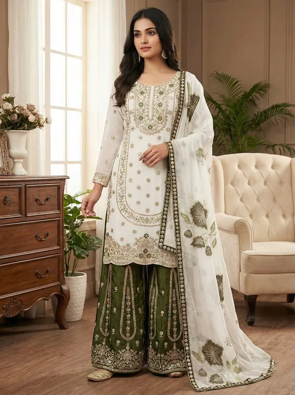 White_Premium_Embroidered_Georgette_Sharara_Suit_Set_For_Women