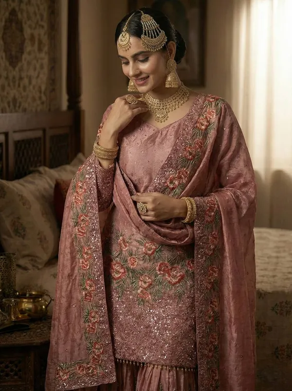 Pink_Premium_Embroidered_Georgette_Sharara_Suit_Set_For_Women