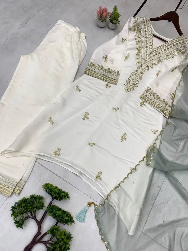 White_Premium_Embroidered_Cotton/Silk_Blend_Salwar_Suit_Set_For_Women