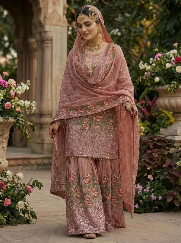 Pink_Premium_Embroidered_Georgette_Sharara_Suit_Set_For_Women