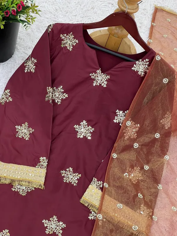 Maroon_Premium_Embroidered_Georgette_Kurta_Set_For_Women