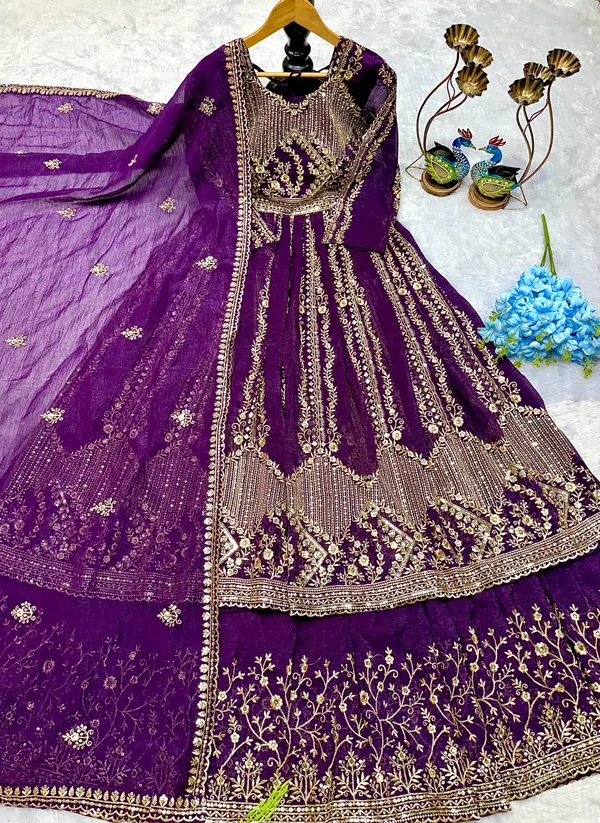 Purple_Premium_Embroidered_Silk/Georgette_Anarkali_Lehenga_For_Women