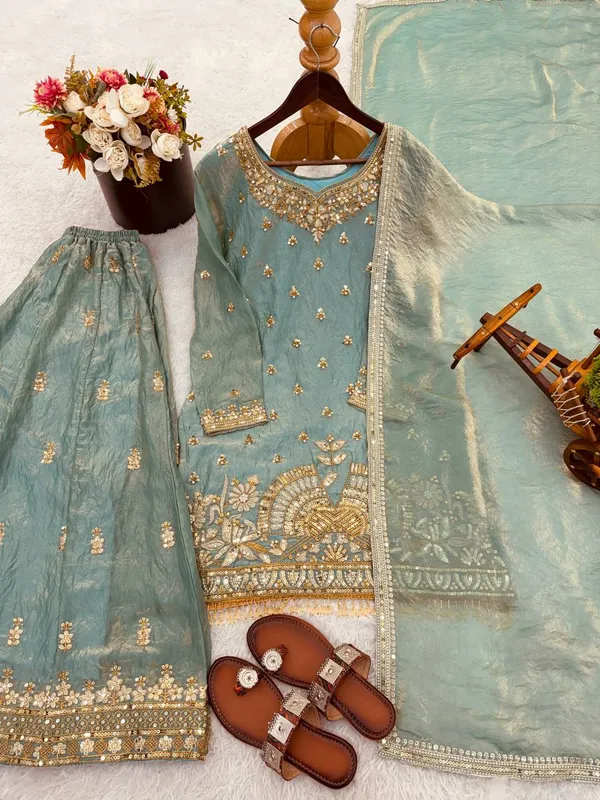 Sky_Blue_Premium_Embroidered_Silk_Blend_Sharara_Suit_Set_For_Women