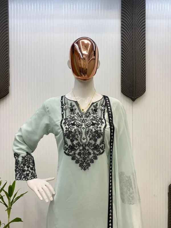 Pista_Green_Premium_Embellished_Georgette_Tunic_Set_For_Women