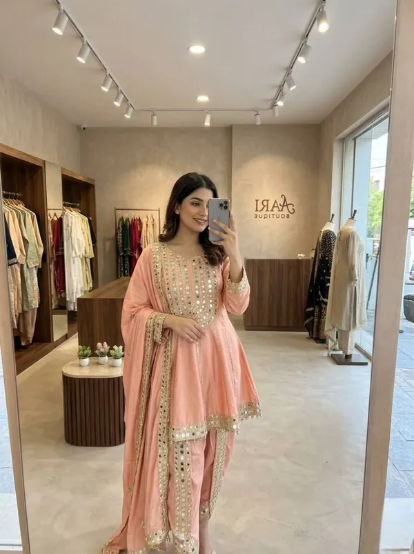Peach_Premium_Embellished_Georgette_Ethnic_Suit_Set_For_Women