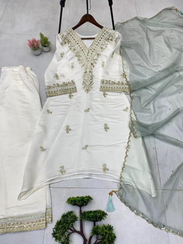 White_Premium_Embroidered_Cotton/Silk_Blend_Salwar_Suit_Set_For_Women