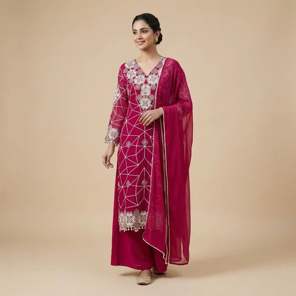 Pink_Premium_Embroidered_Cotton_Blend_Kurta_set_For_Women