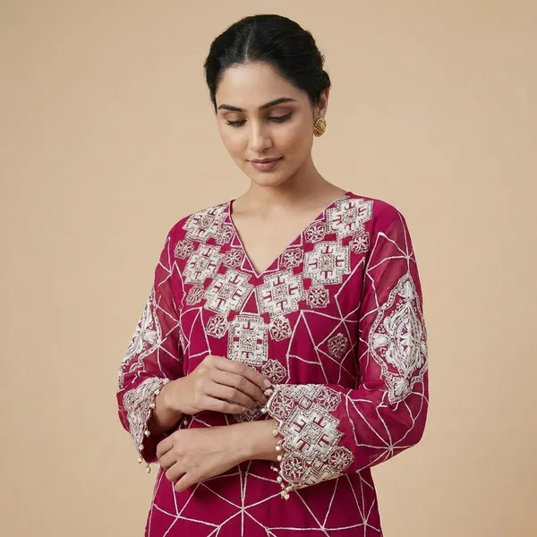 Pink_Premium_Embroidered_Cotton_Blend_Kurta_set_For_Women