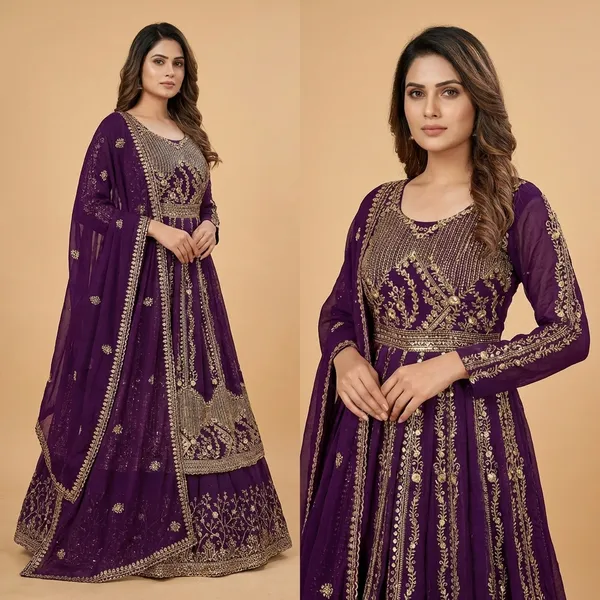 Purple_Premium_Embroidered_Silk/Georgette_Anarkali_Lehenga_For_Women