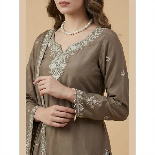 Brown_Premium_Embroidered_Silk_Blend_Gharara_Suit_Set_For_Women