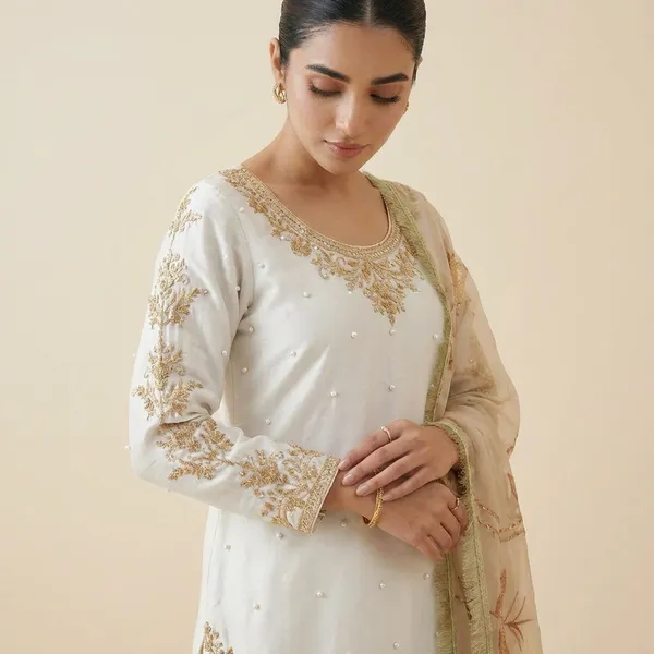 White_Premium_Embroidered_Cotton_Blend_Kurti_For_Women