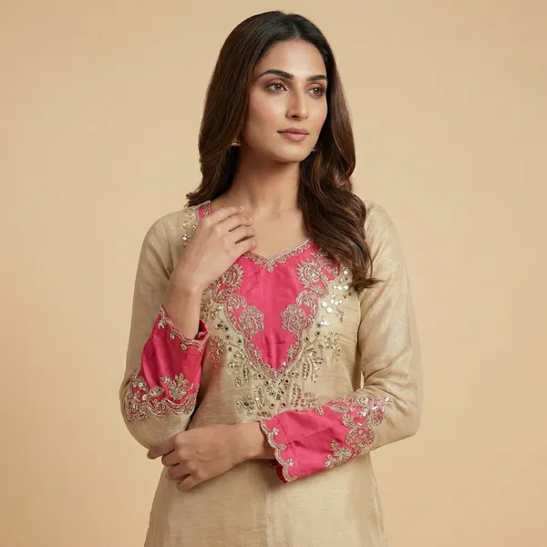 Gold_And_Pink_Premium_Embroidered_Cotton_Blend_Salwar_Suit_Set_For_Women