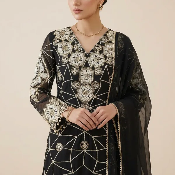 Black_Premium_Geometric_Embroidered_Cotton_Blend_Kurti_For_Women