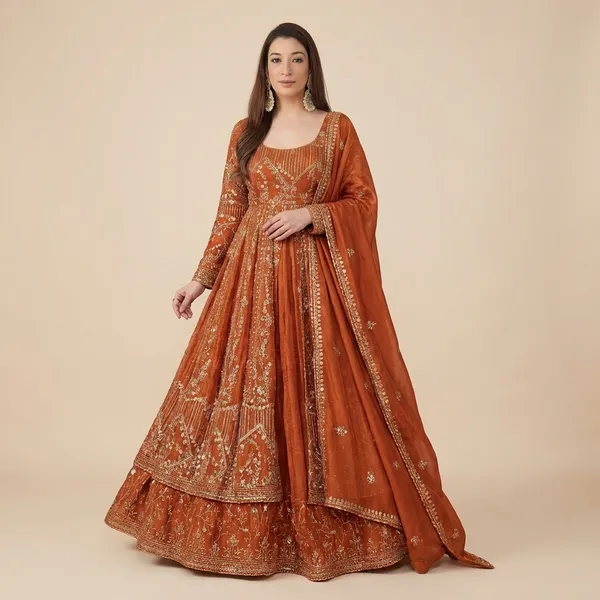 Orange_Premium_Embroidered_Georgette_Sharara_Suit_Set_For_Women
