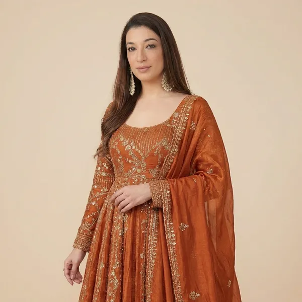Orange_Premium_Embroidered_Georgette_Sharara_Suit_Set_For_Women