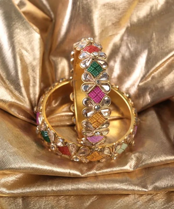 Multicolor_Alloy_With_Kundan_And_Enamel_Meenakari_Bangles_For_Women_Set_Of_2