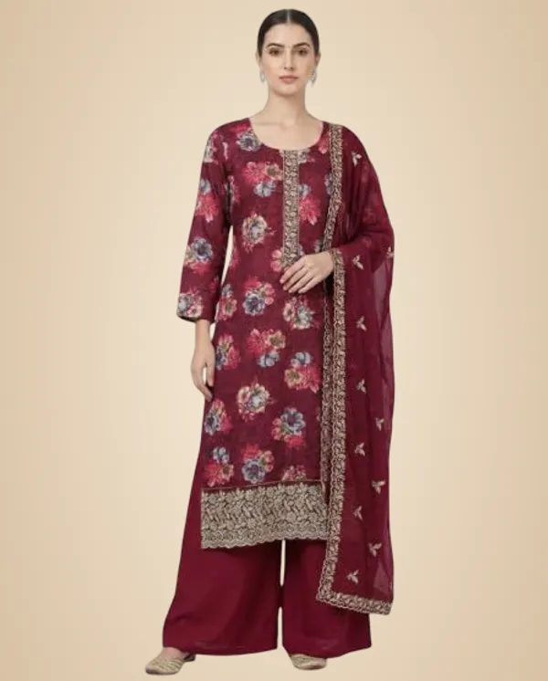 Magenta_Mixed_Cotton_Palazzo_Suit_Set_For_Women