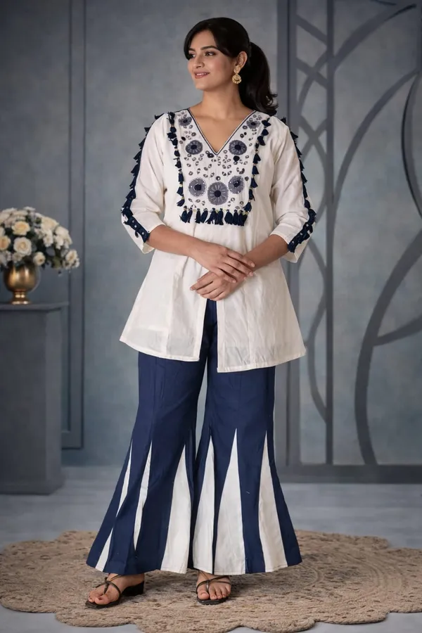 Fashveda_Ivory_Indigo_Tassel_Embroidery_Co-ord_Set