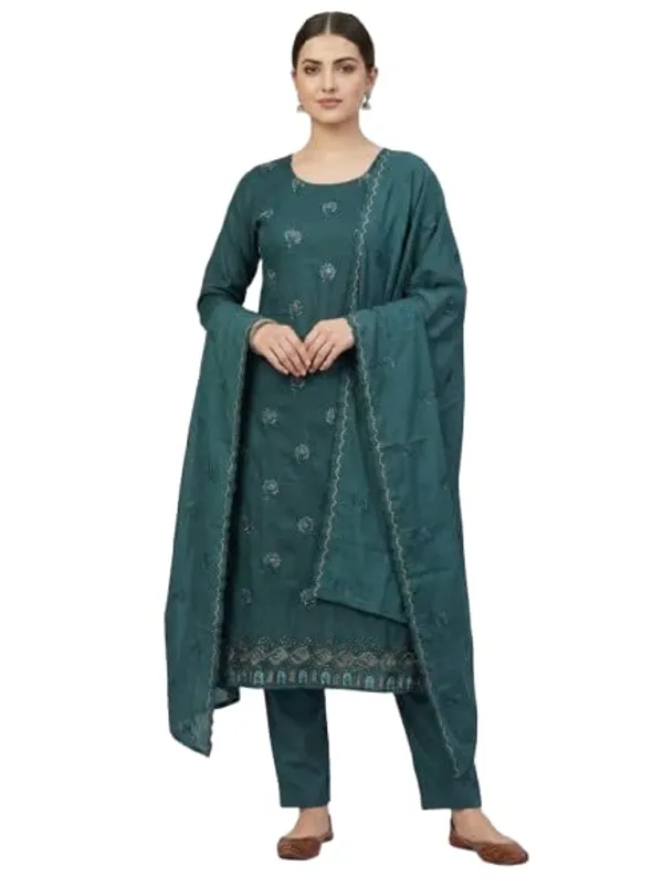 Teal_Green_Mixed_Cotton_Salwar_Suit_Set_For_Women