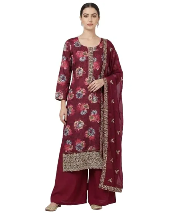 Magenta_Mixed_Cotton_Palazzo_Suit_Set_For_Women
